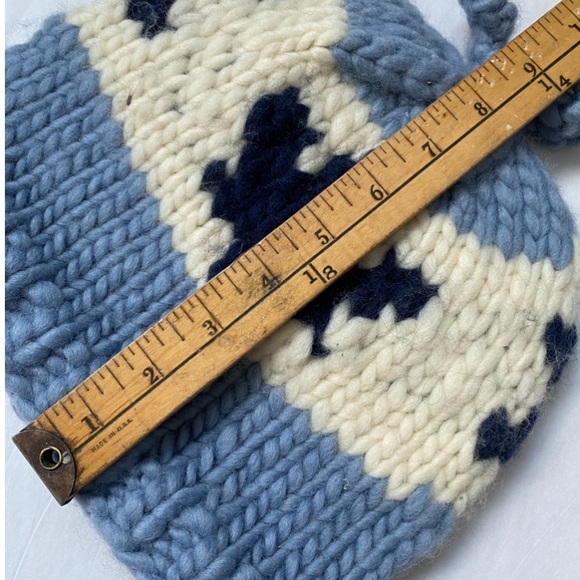 Stylish Blue and Cream Chunky Hand Knit Hat for Women Cowhichan - Picture 8 of 8